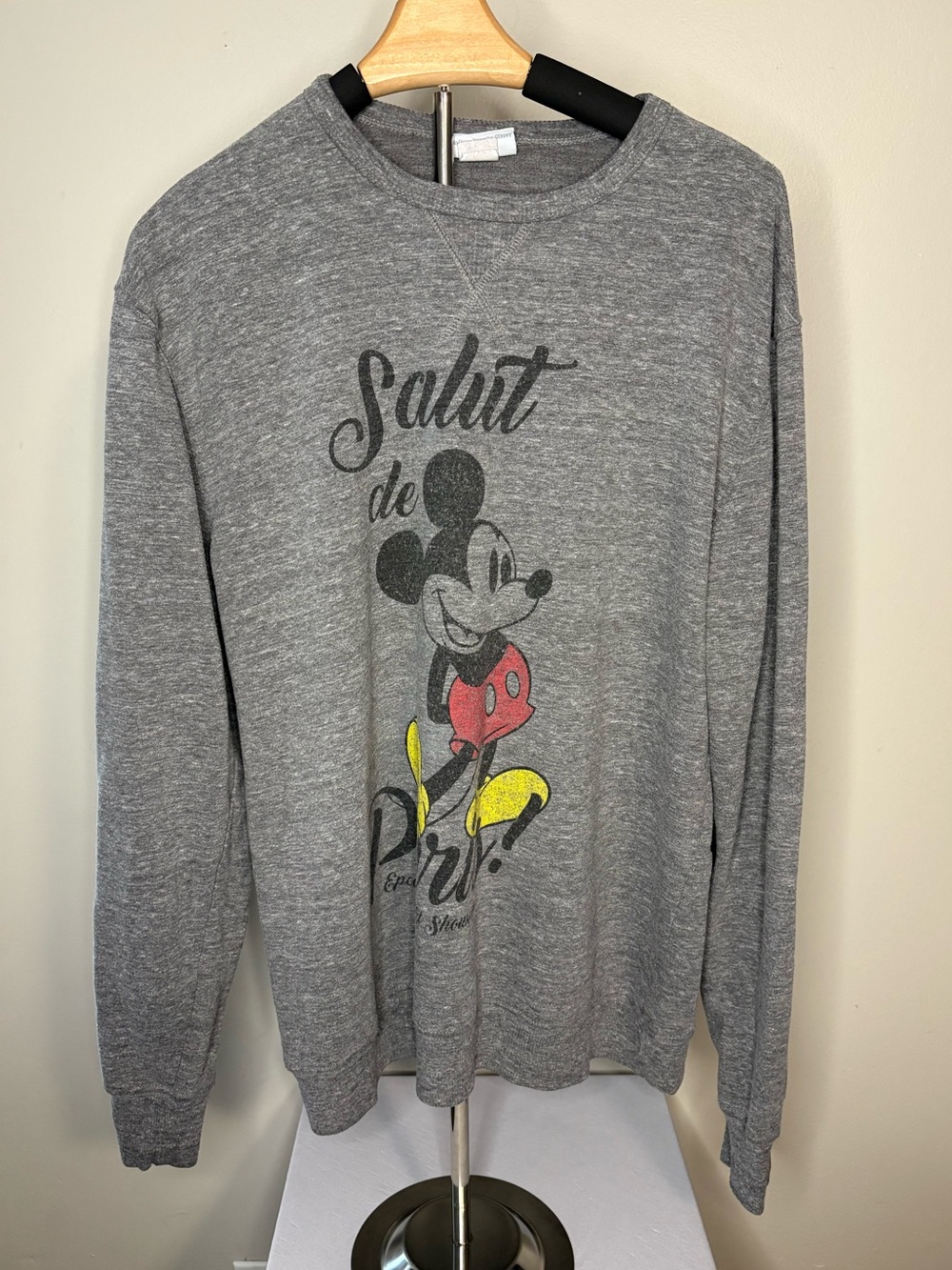Disney Gray Long Sleeve Sweatshirt with Mickey Graphic (Red, Yellow, Black)